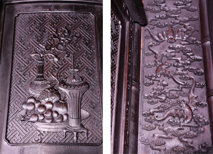 紫檀雲龍彫刻羅漢床と飾り棚