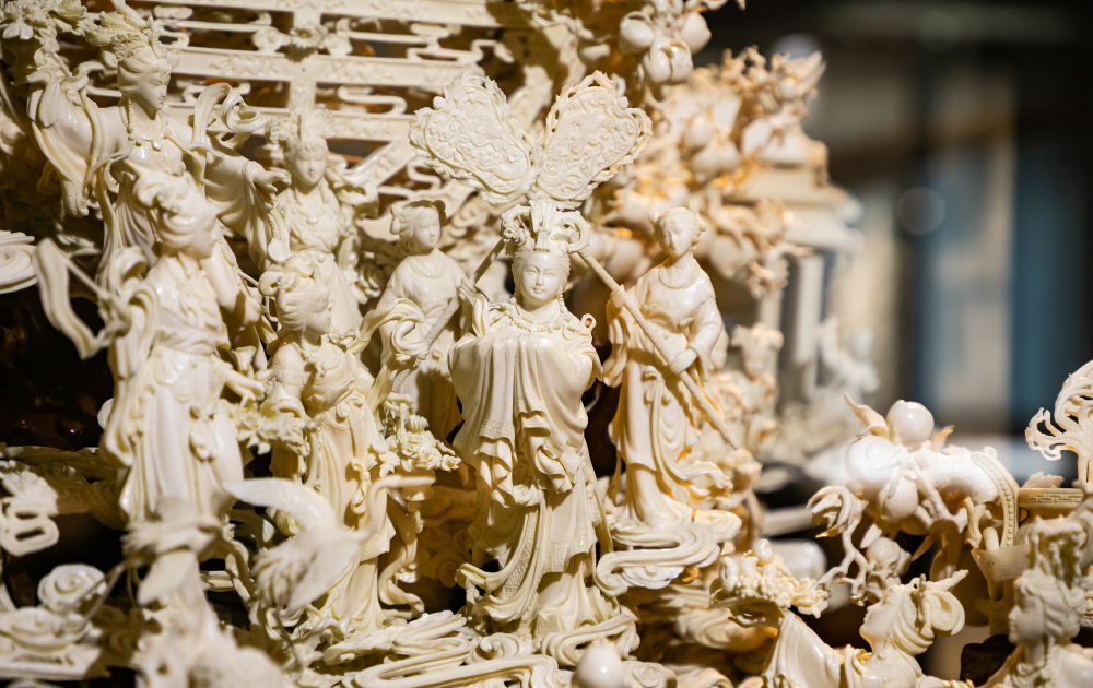 本象牙楼閣天女仙人図